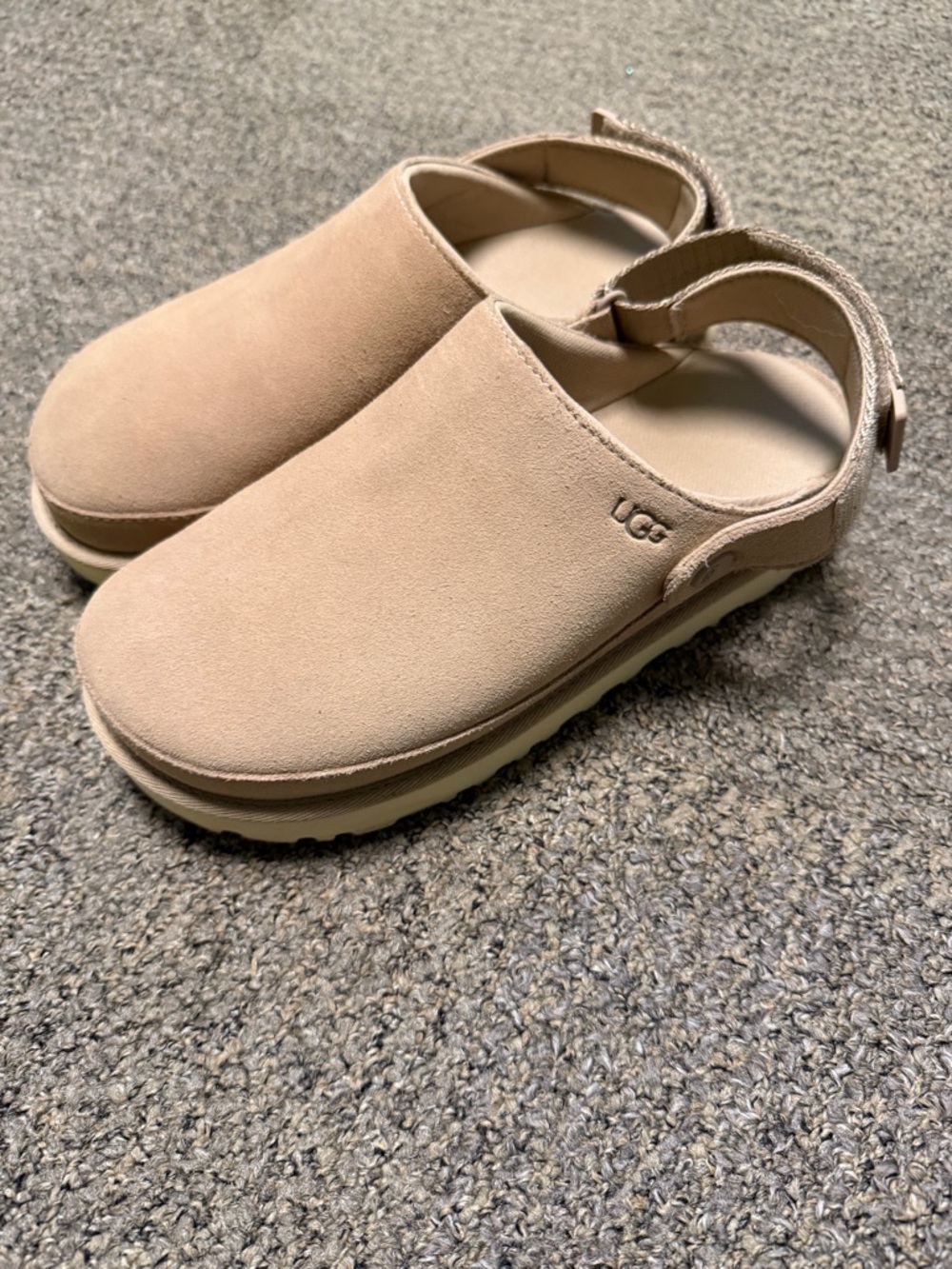 UGG Tan Suede Slide Clogs with Back Strap